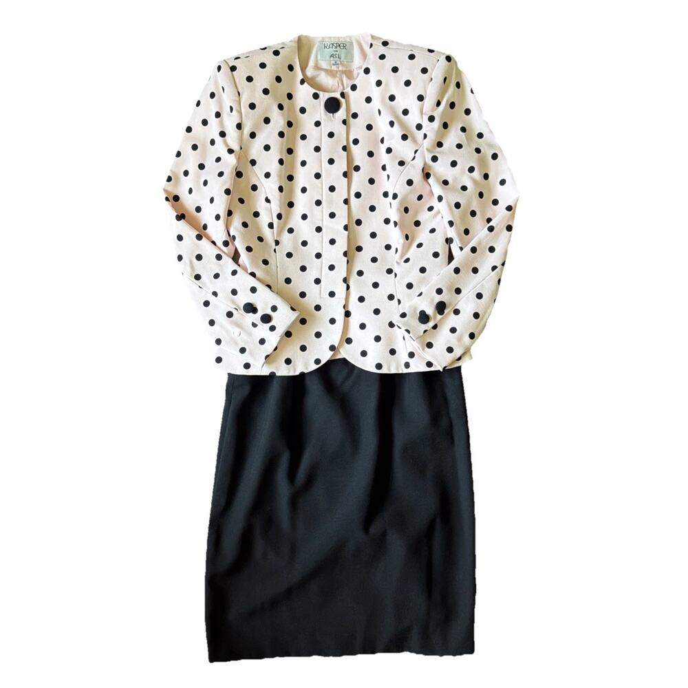 Vintage Kasper ASL Polka Dot Skirt Suit Sz 8 Blush Pink Black Barbiecore 90’s - Picture 2 of 16
